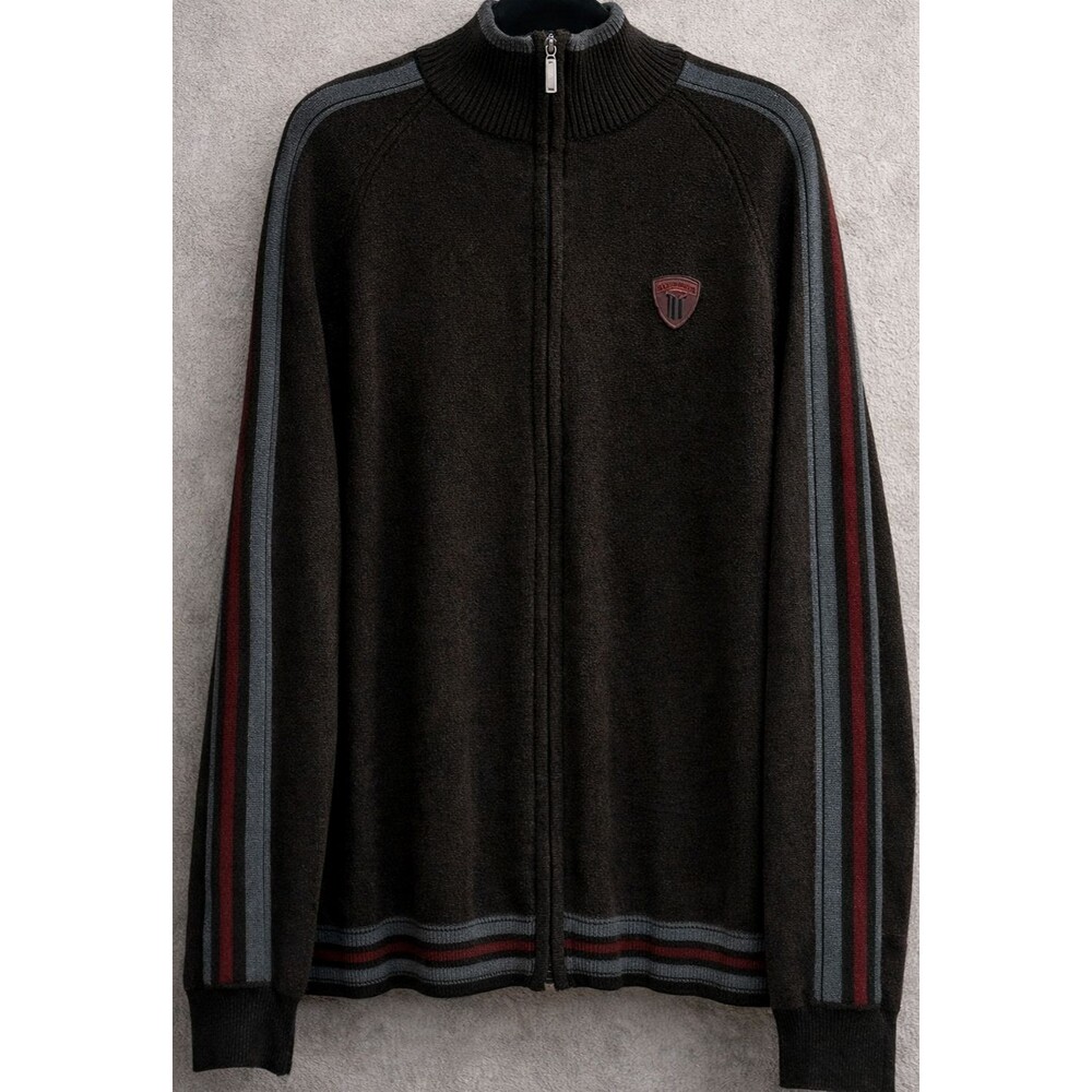MOSSIMO STRIPED ZIP SWEATER MENS L BROWN RED GRUNGE Y2K SKATER